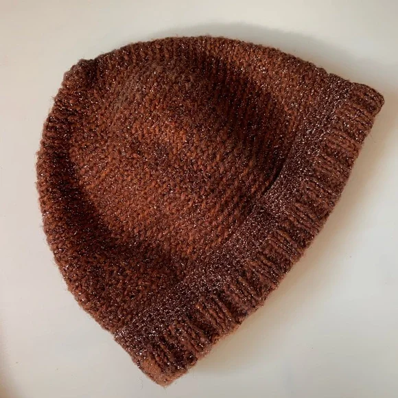 70’s Brown glitter knit beanie Beige Mesh Beanie Hat With Sequins, Sparkly Beanie Net Hat  main image 4